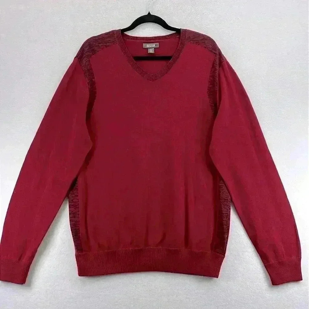 Kenneth Cole Reaction Men’s Pullover Sweater Sz XL Red & Navy V-Neck 100% Cotton